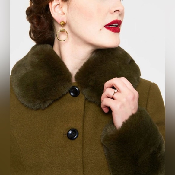 💚 NWT! Voodoo Vixen Retro 40s Olive Green Coat - Picture 2 of 11